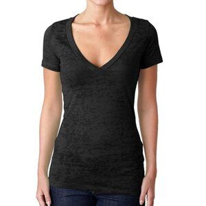 Black and Gray V-Neck Women's Top